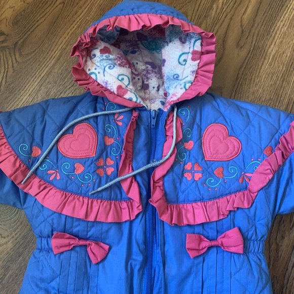 Toddler girls blue pink London Fog snowsuit and jacket 18 months hearts hooded - Picture 2 of 7